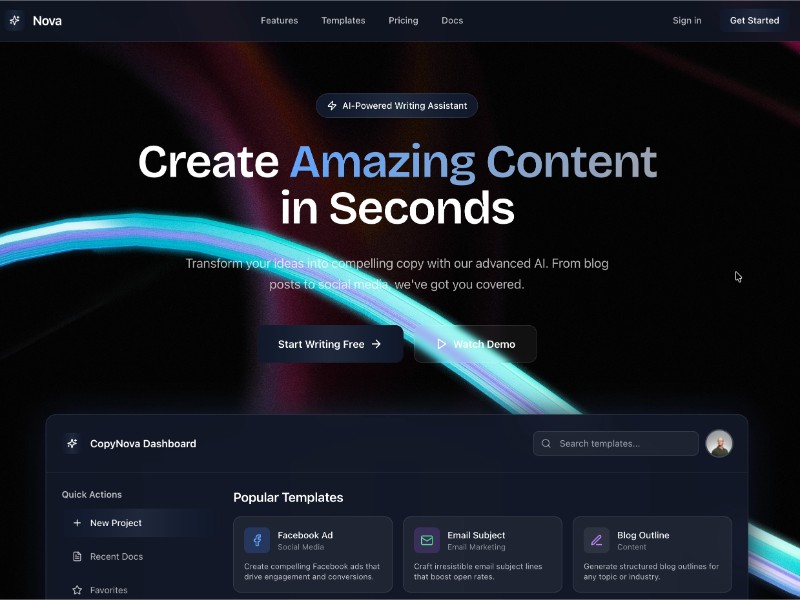 Preview for AI Writing Assistant Interface