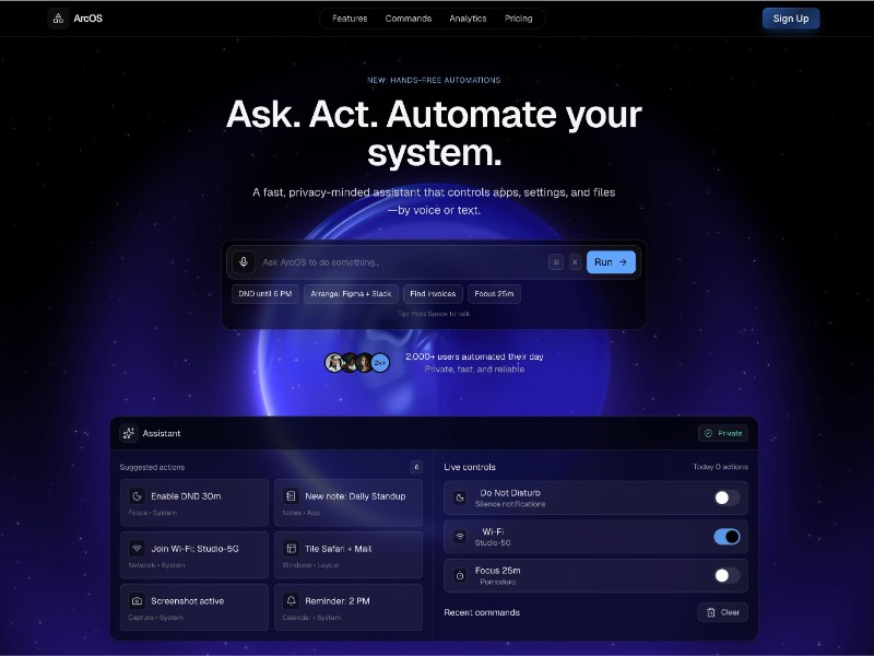 Preview for ArcOS Assistant Landing Page Template