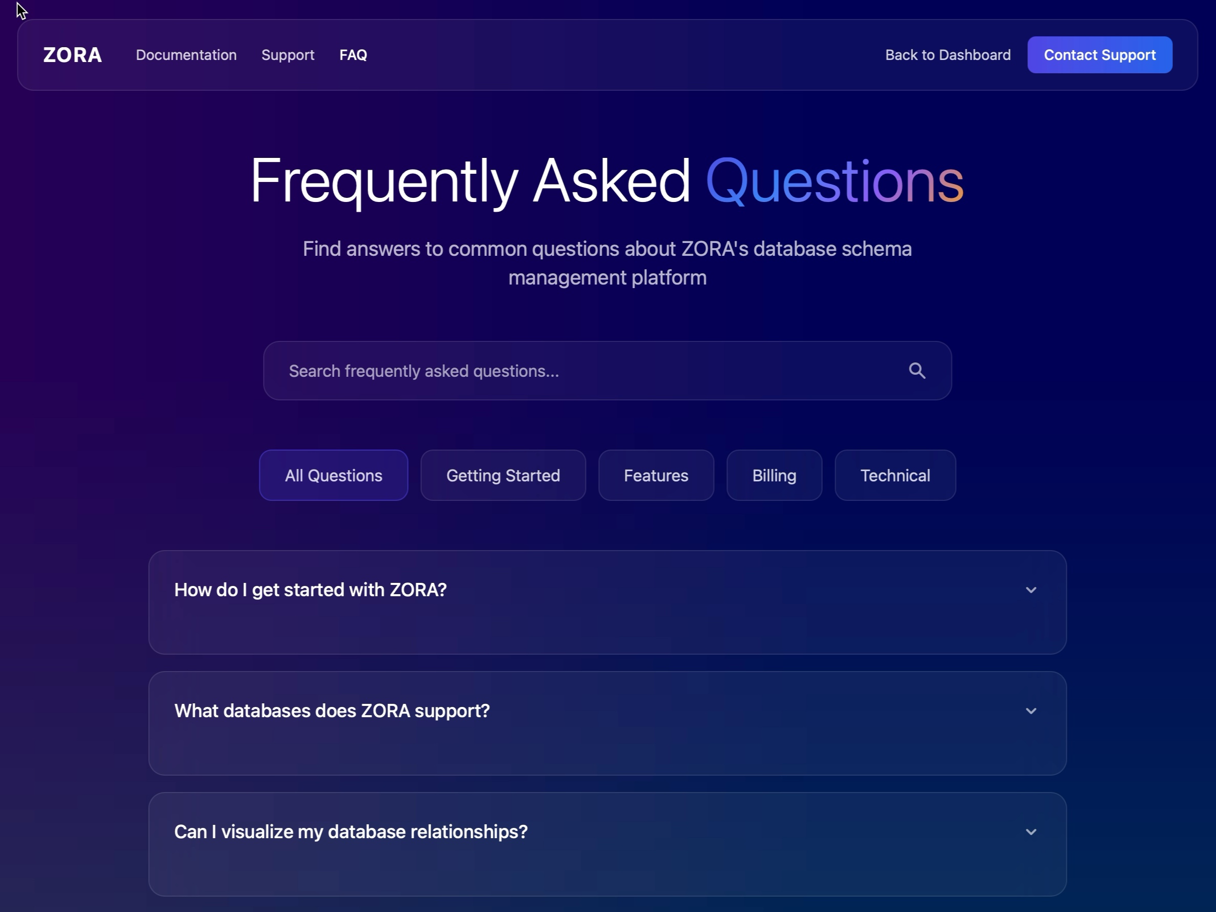 Preview for FAQ Interface with Search and Filters