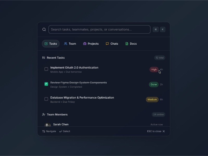 Preview for Project Management Search Interface
