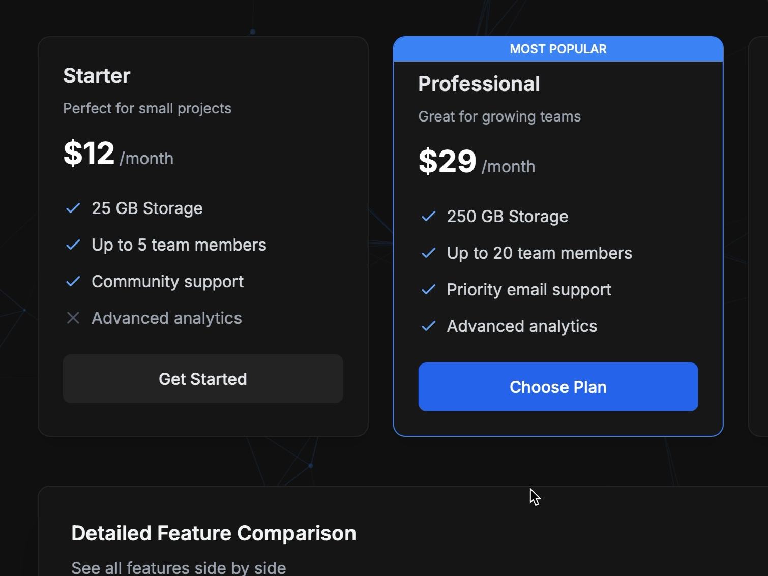Preview for Pricing Plans Comparison Layout