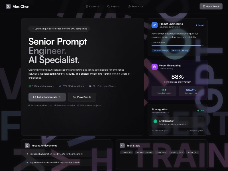 Preview for Interactive Dark Mode Portfolio UI
