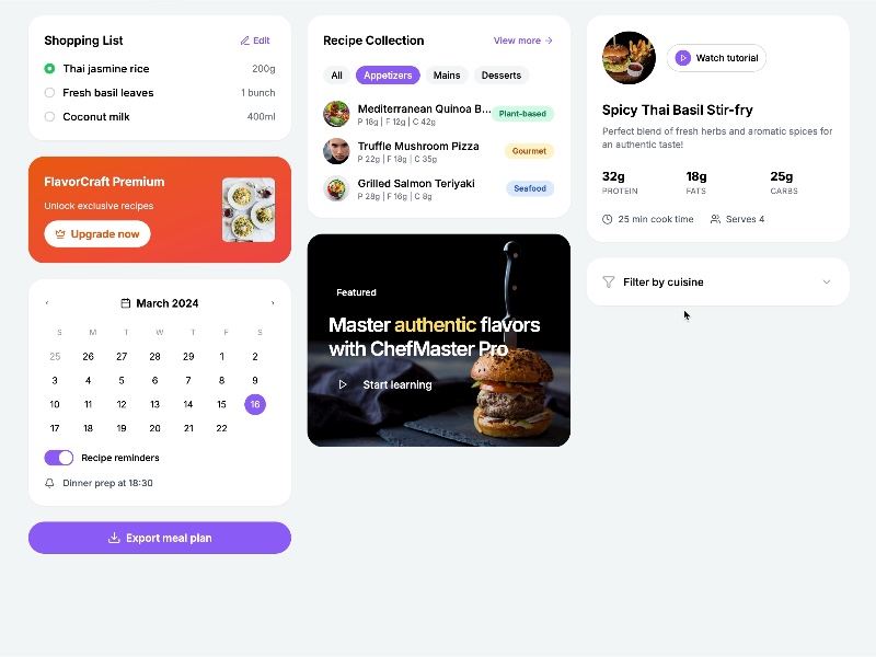 Preview for Recipe Dashboard with Shopping List