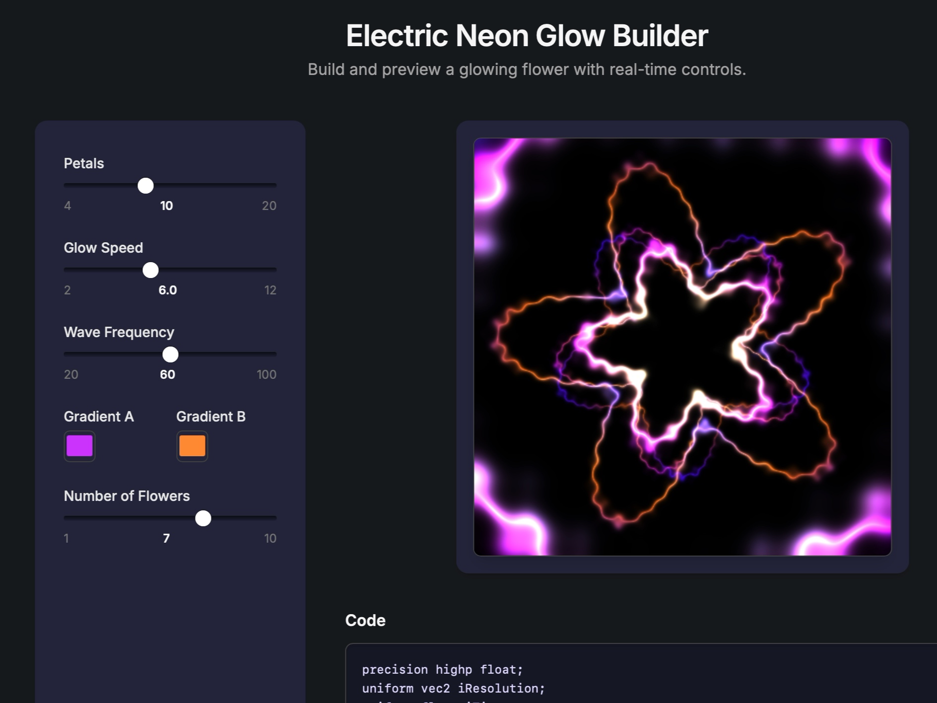 Preview for Neon Glow Flower Builder UI