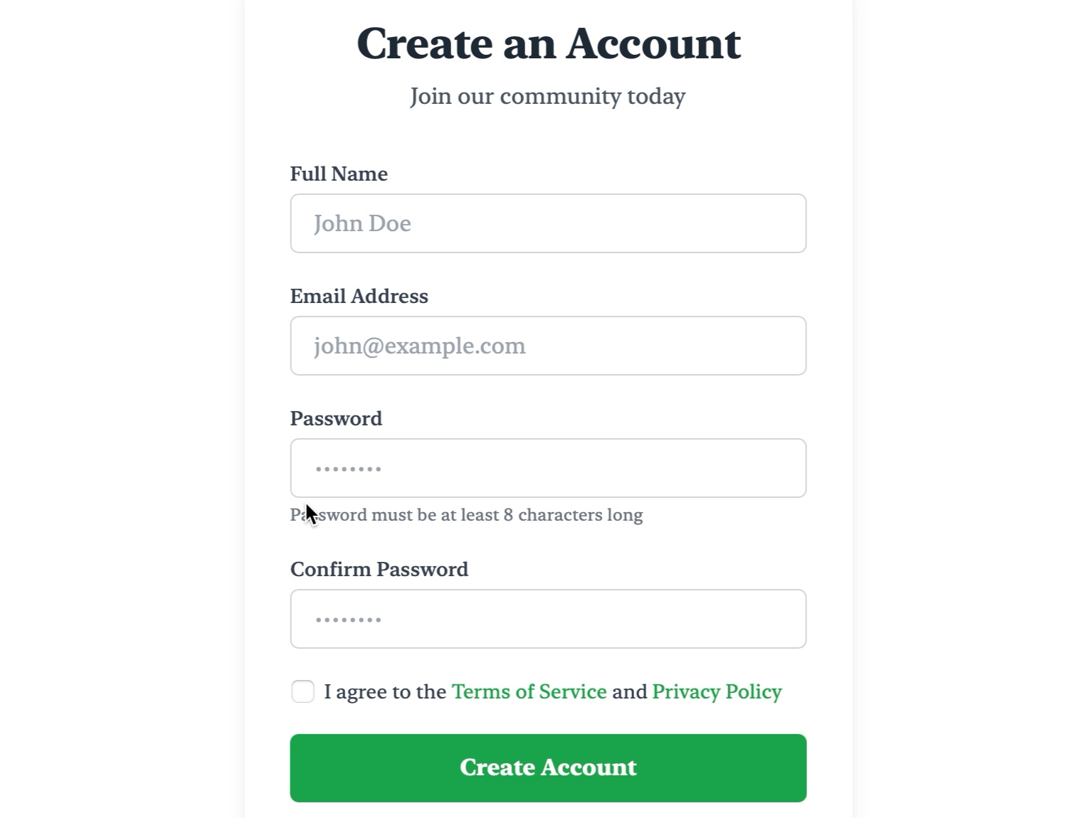 Preview for User Registration Form Layout