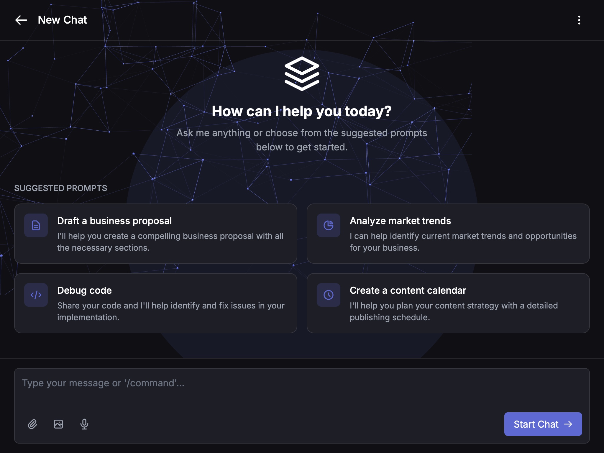 Preview for Chat Interface with Suggested Prompts