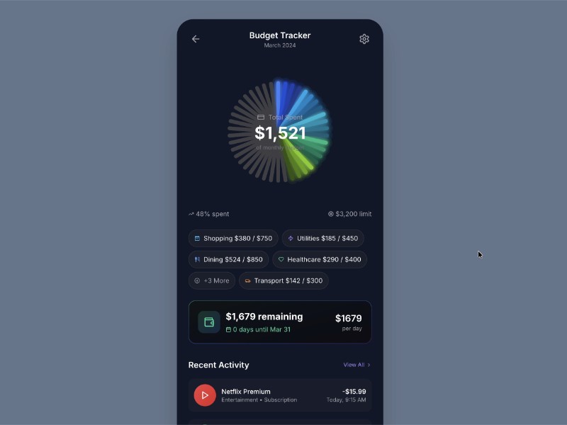 Preview for Budget Tracker Radial Chart UI