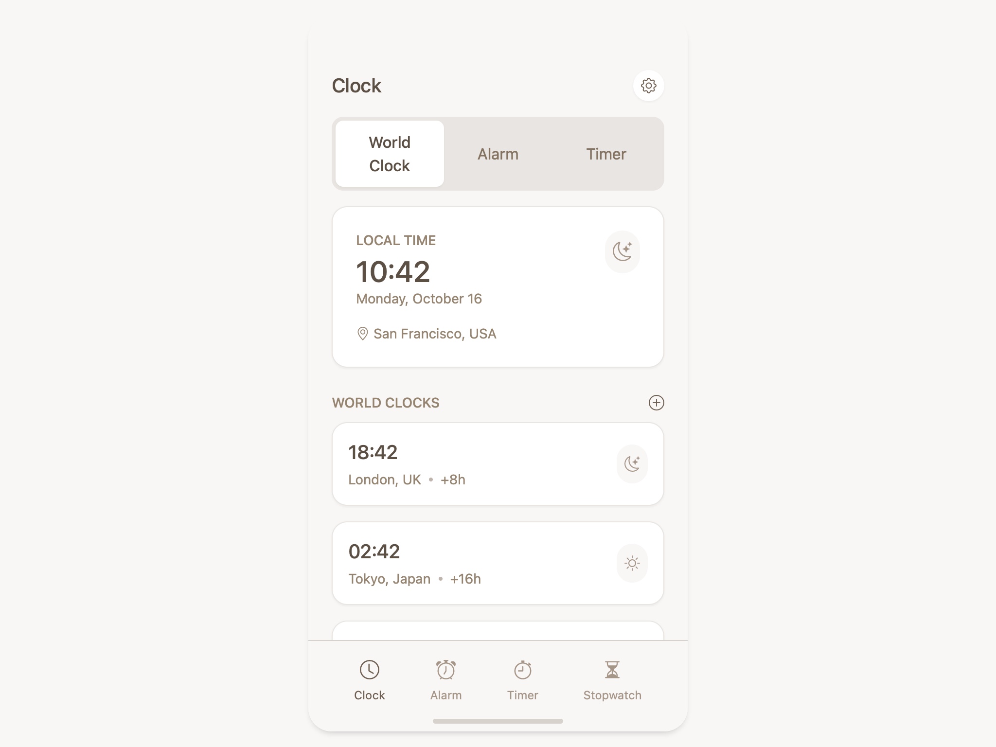 Preview for Multi-Tab World Clock Interface