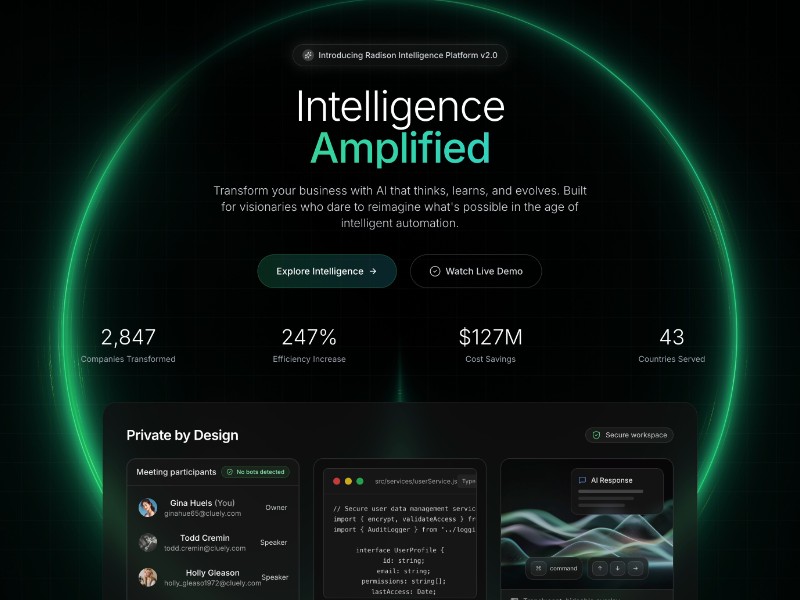 Preview for Radison Intelligence Platform Landing Page Template