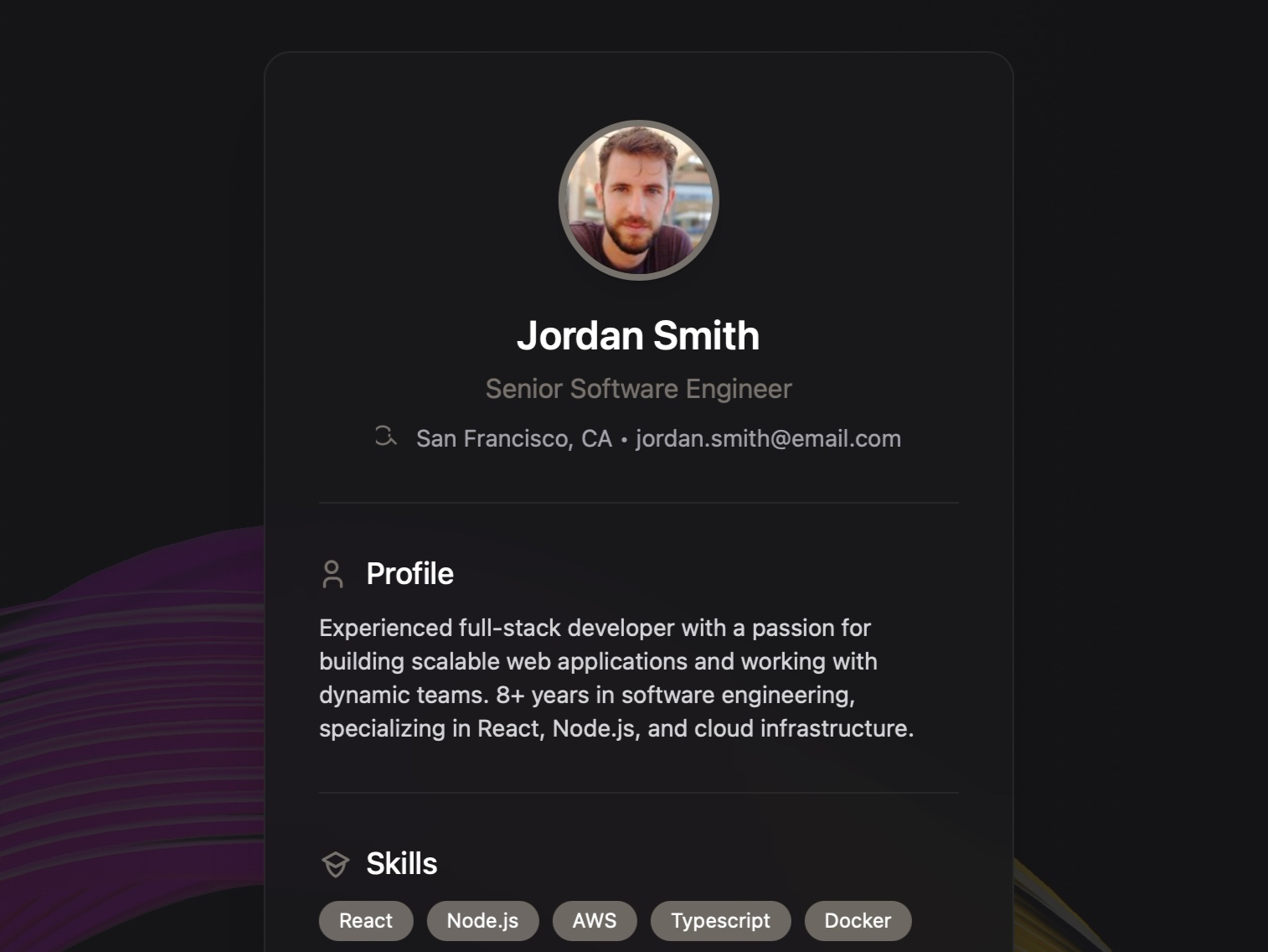Preview for Vertical Profile Card UI