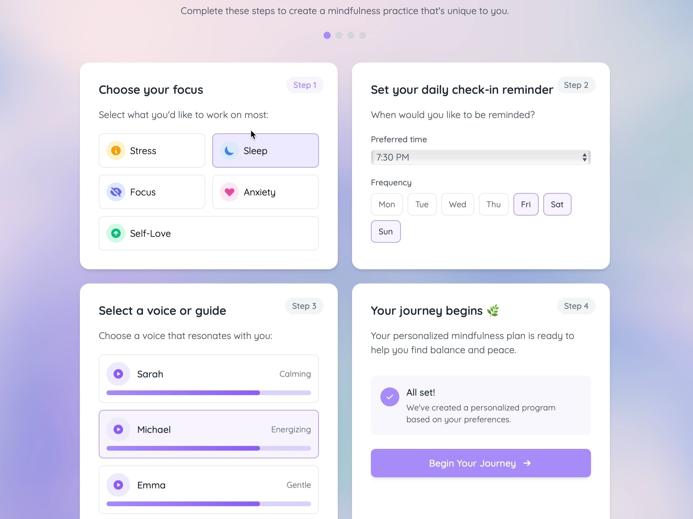 Preview for Personalized Mindfulness Onboarding UI
