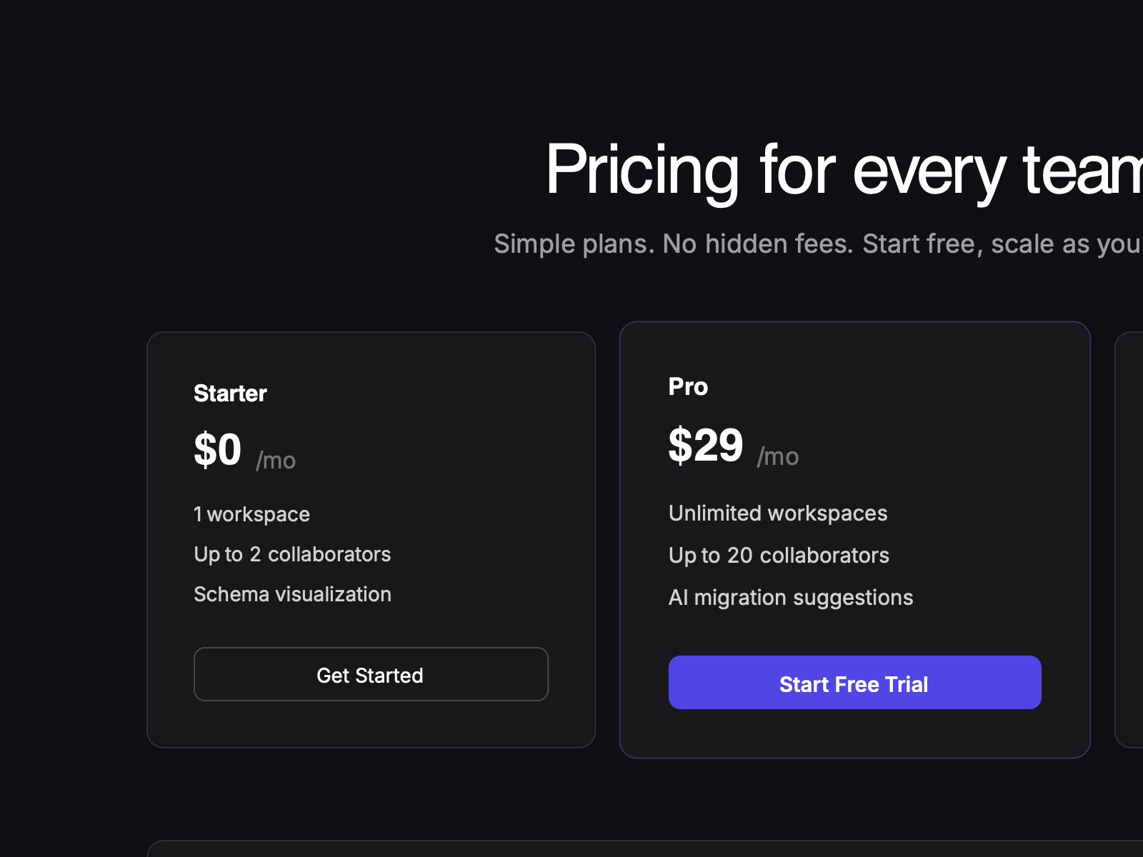 Preview for Team Pricing Plans and Features