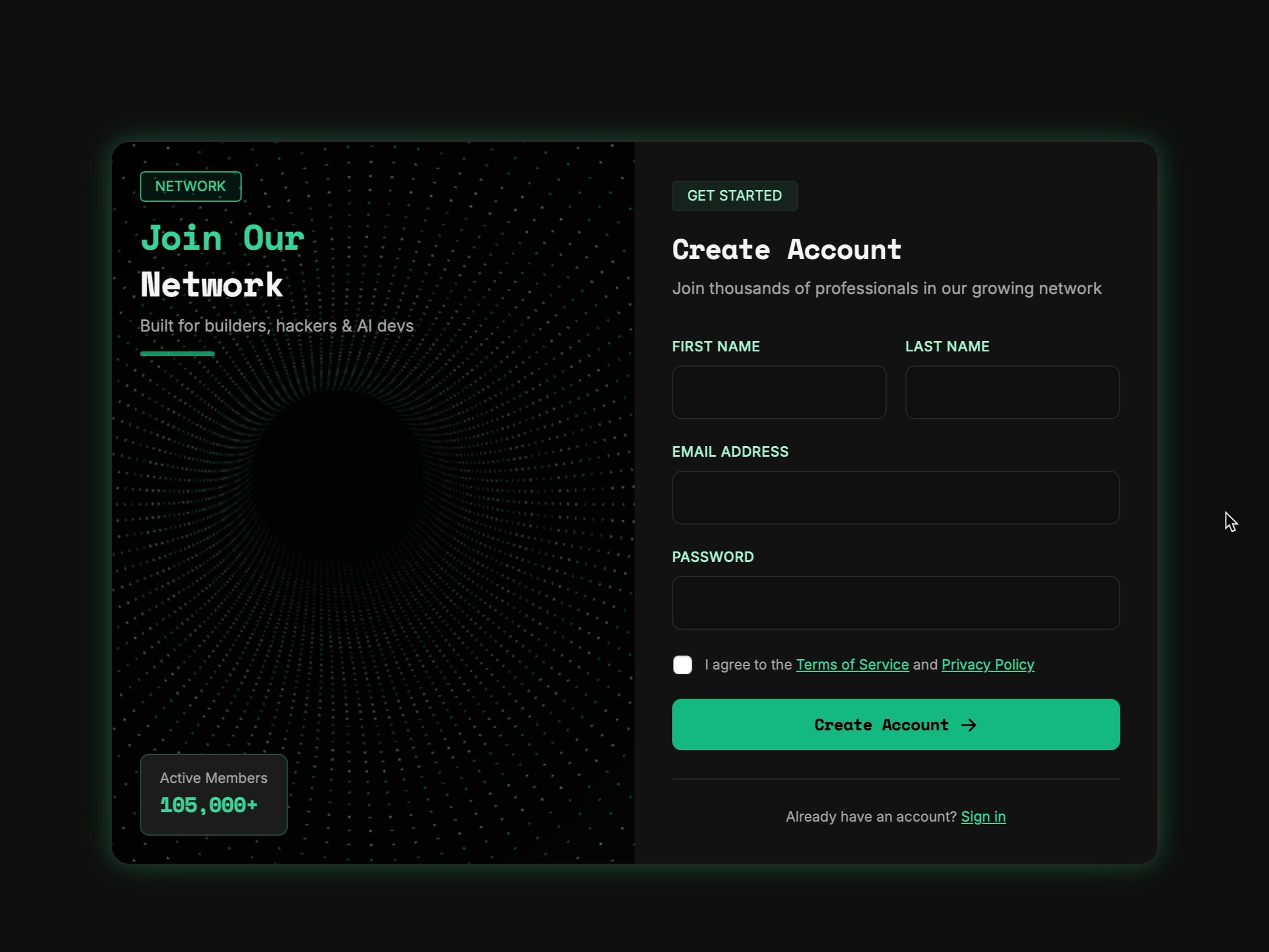Preview for Network Join Form with Shader Panel
