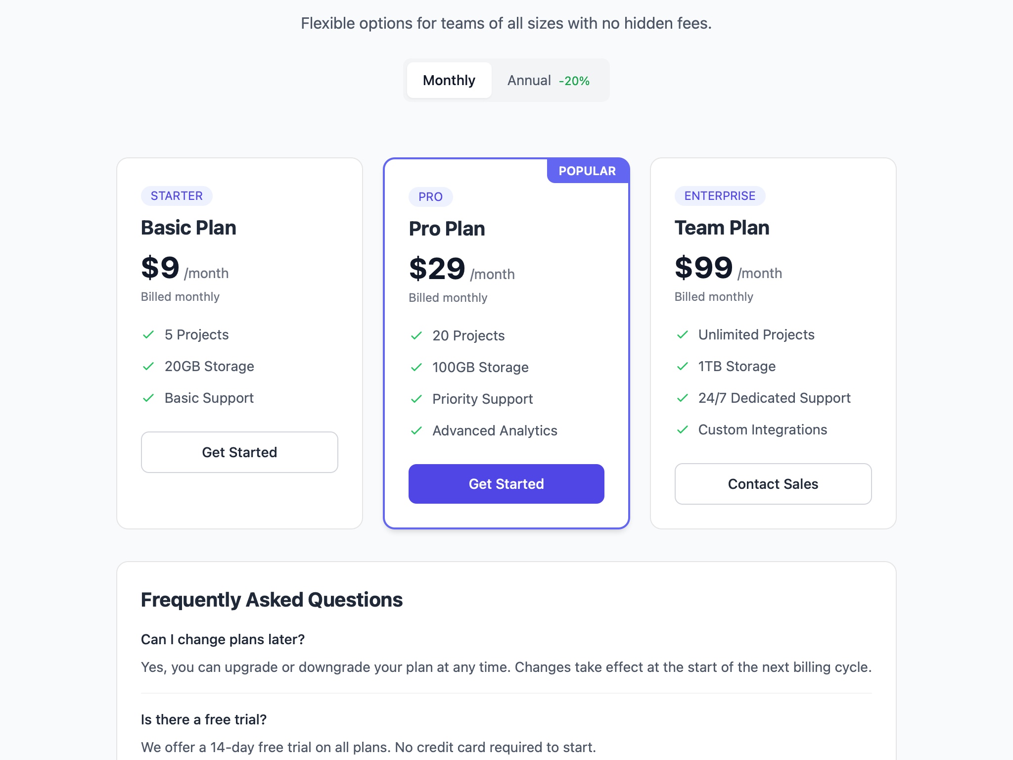 Preview for Pricing Plans with Billing Toggle