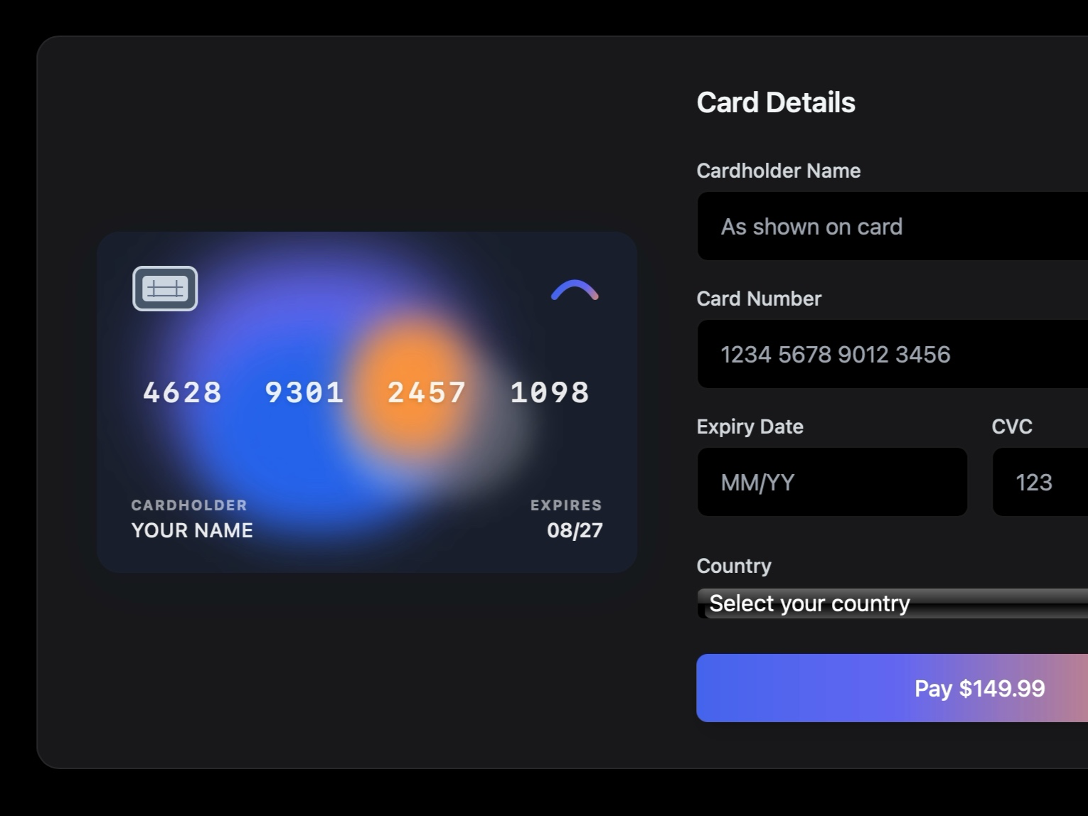 Preview for Payment Card Input Interface