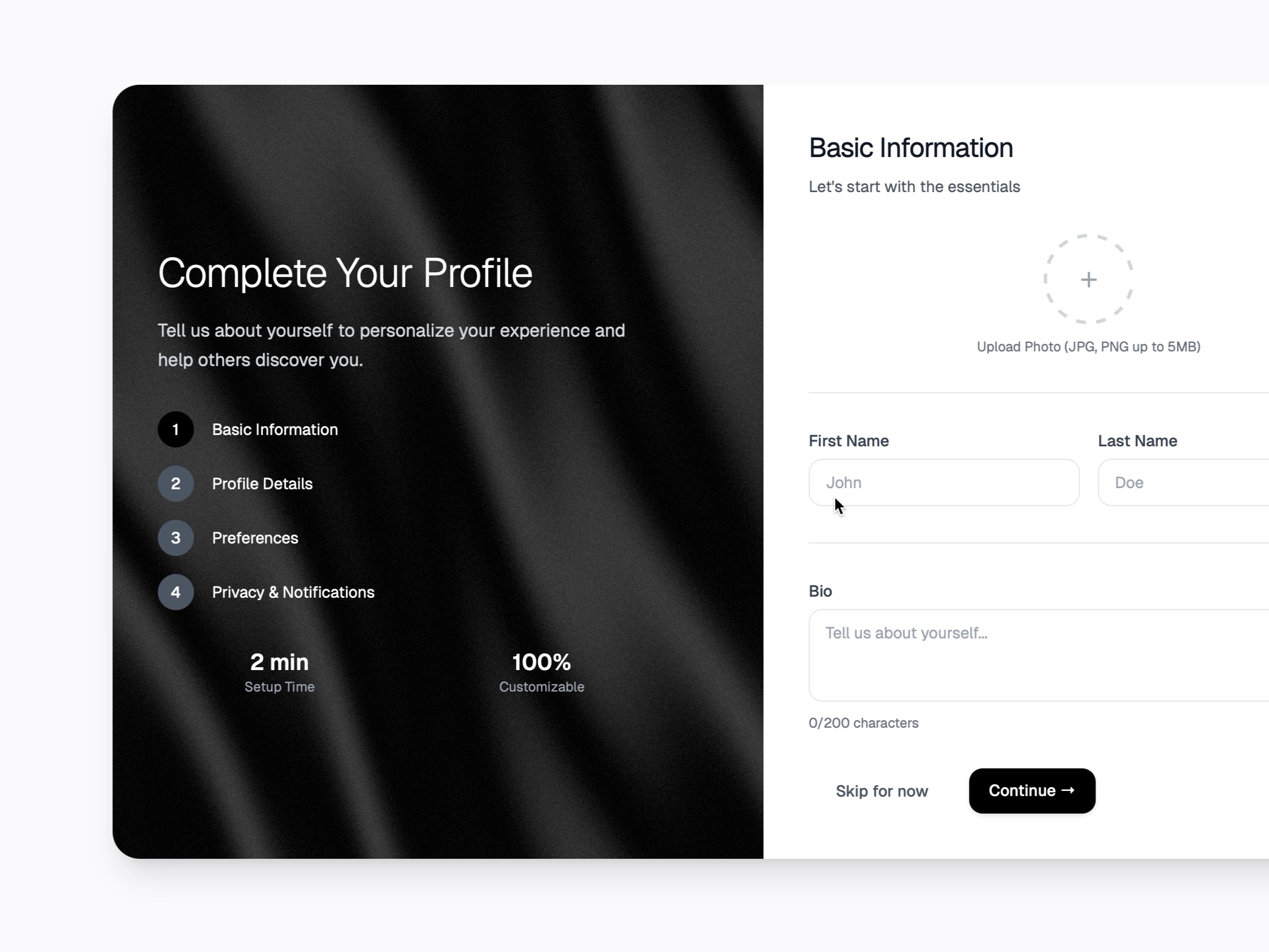 Preview for Multi-Step Profile Completion UI