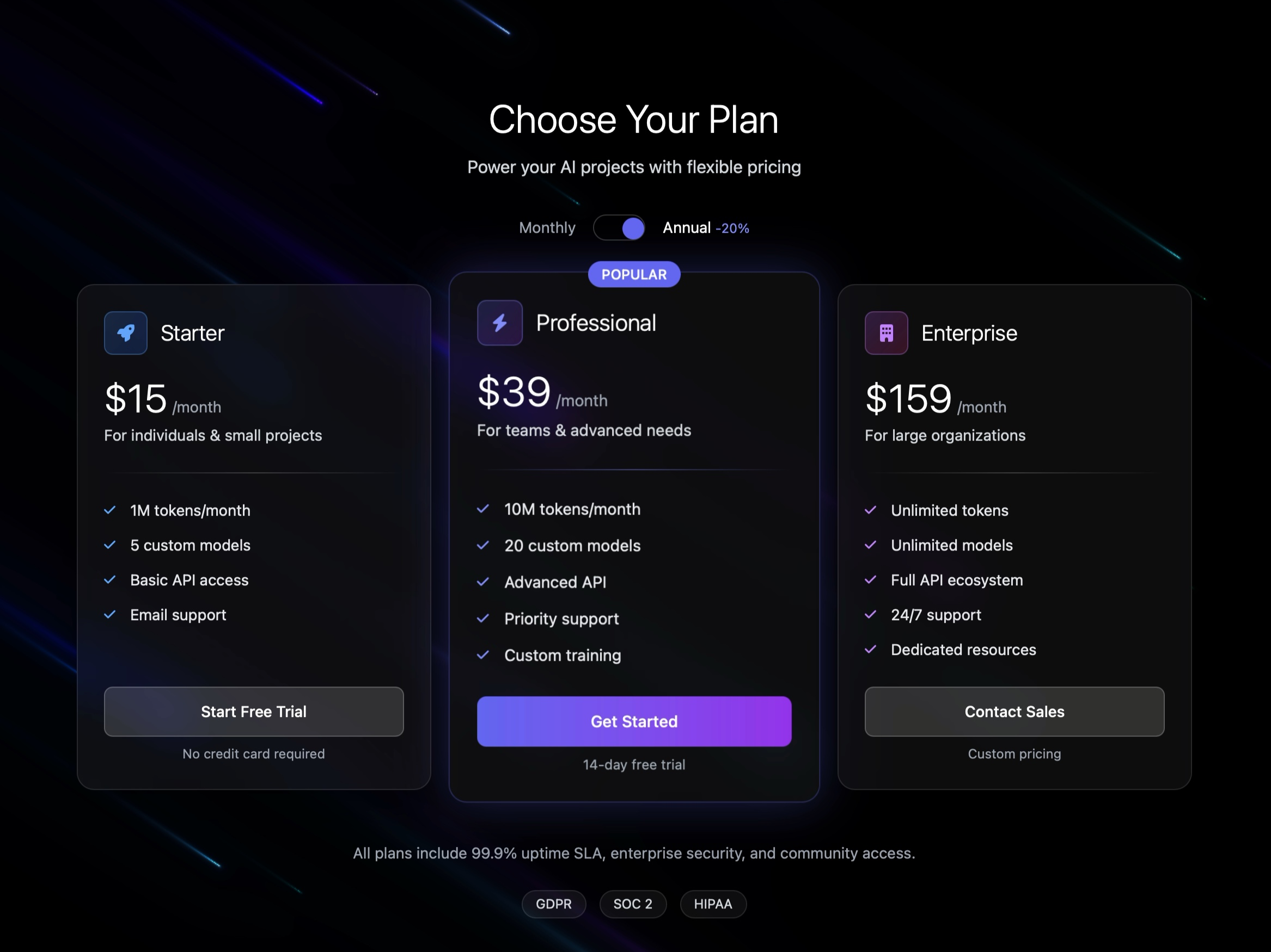 Preview for Pricing Plan Cards with Aurora BG