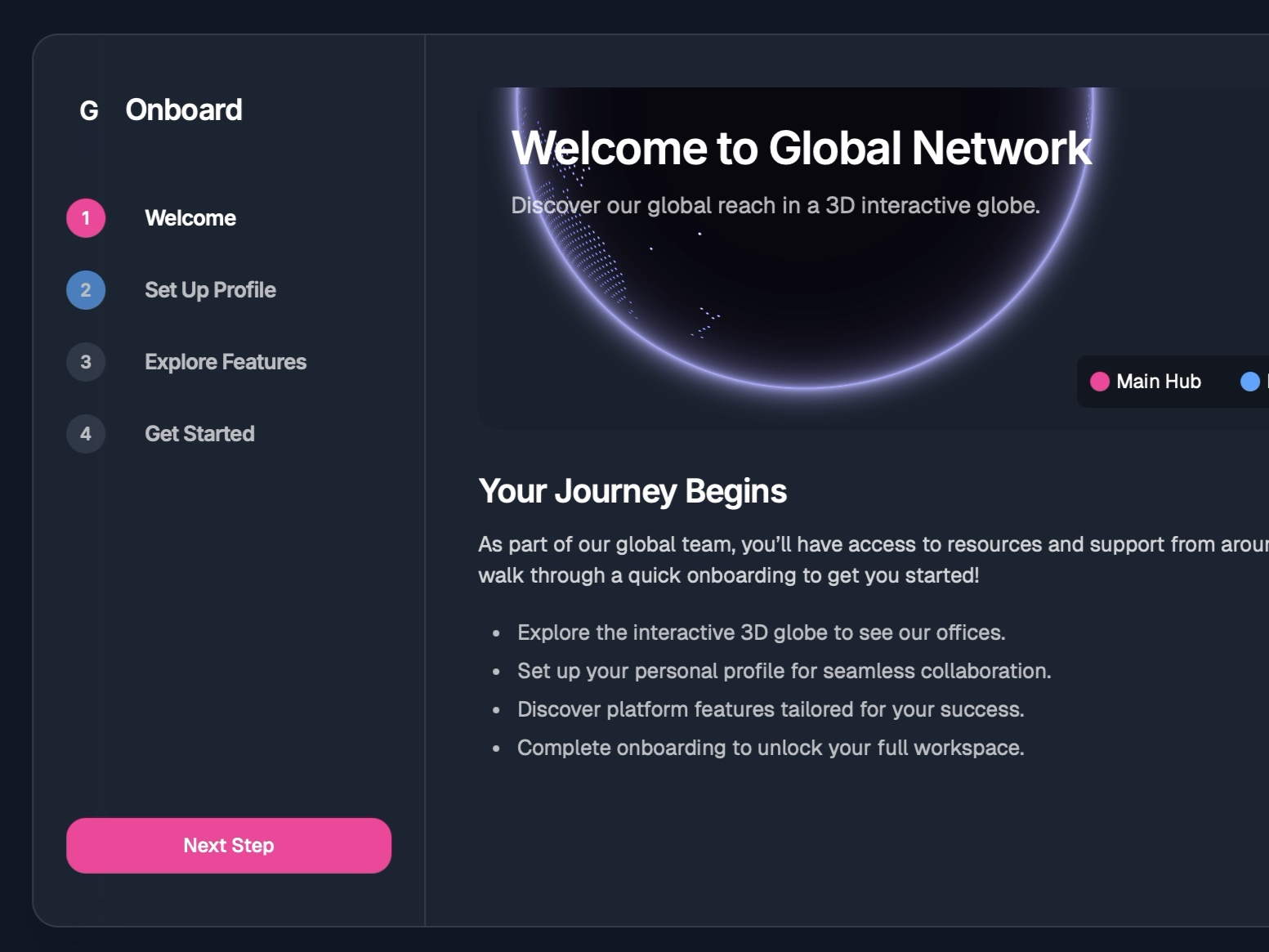 Preview for Interactive Onboarding with 3D Globe