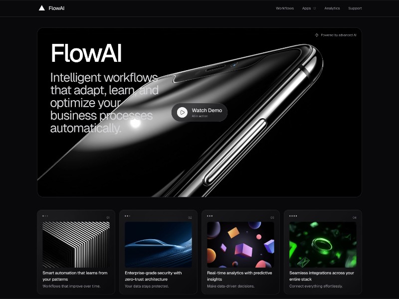 Preview for FlowAI Workflow Automation Landing Page Template