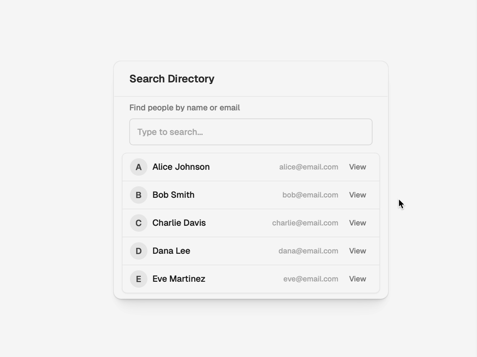 Preview for Searchable Directory List UI