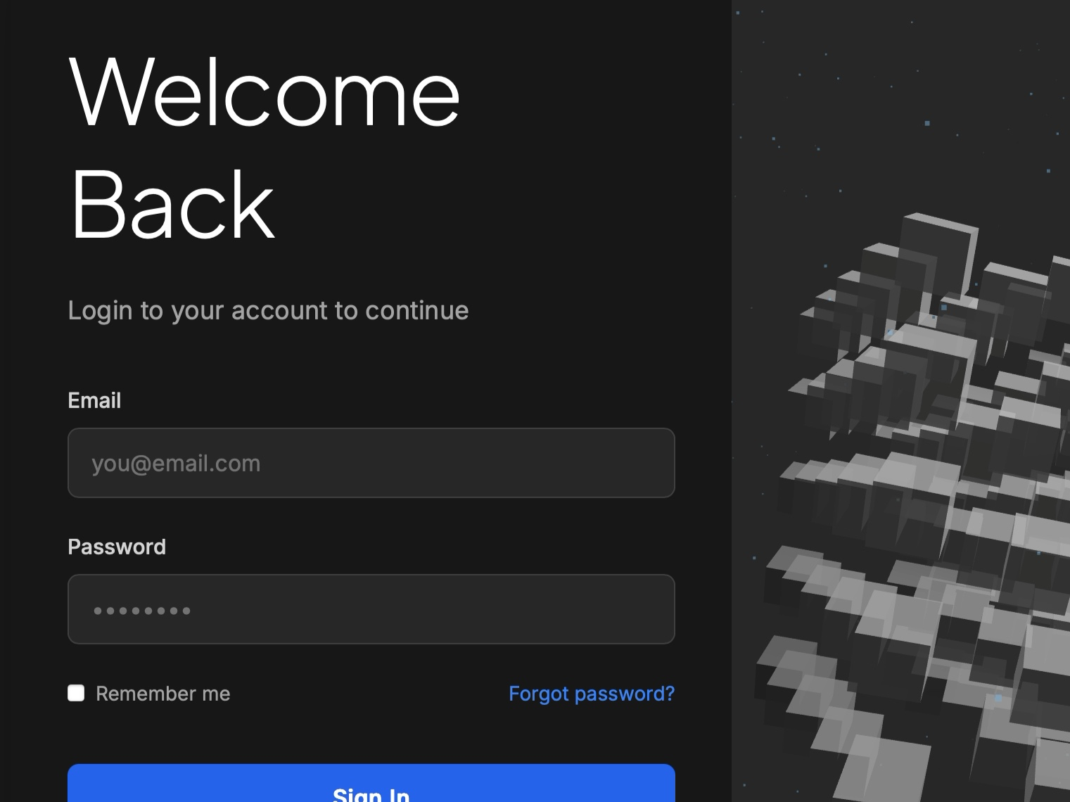 Preview for Login Interface with 3D Cubes