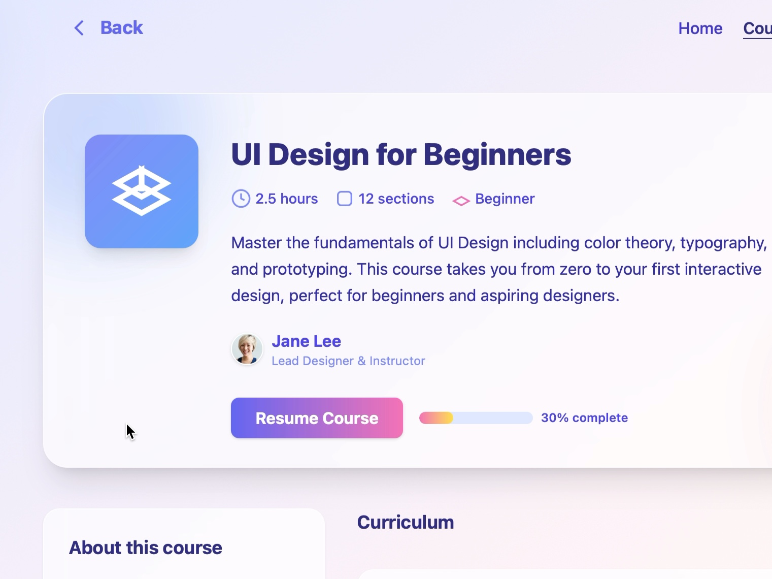 Preview for Course Detail and Curriculum Layout