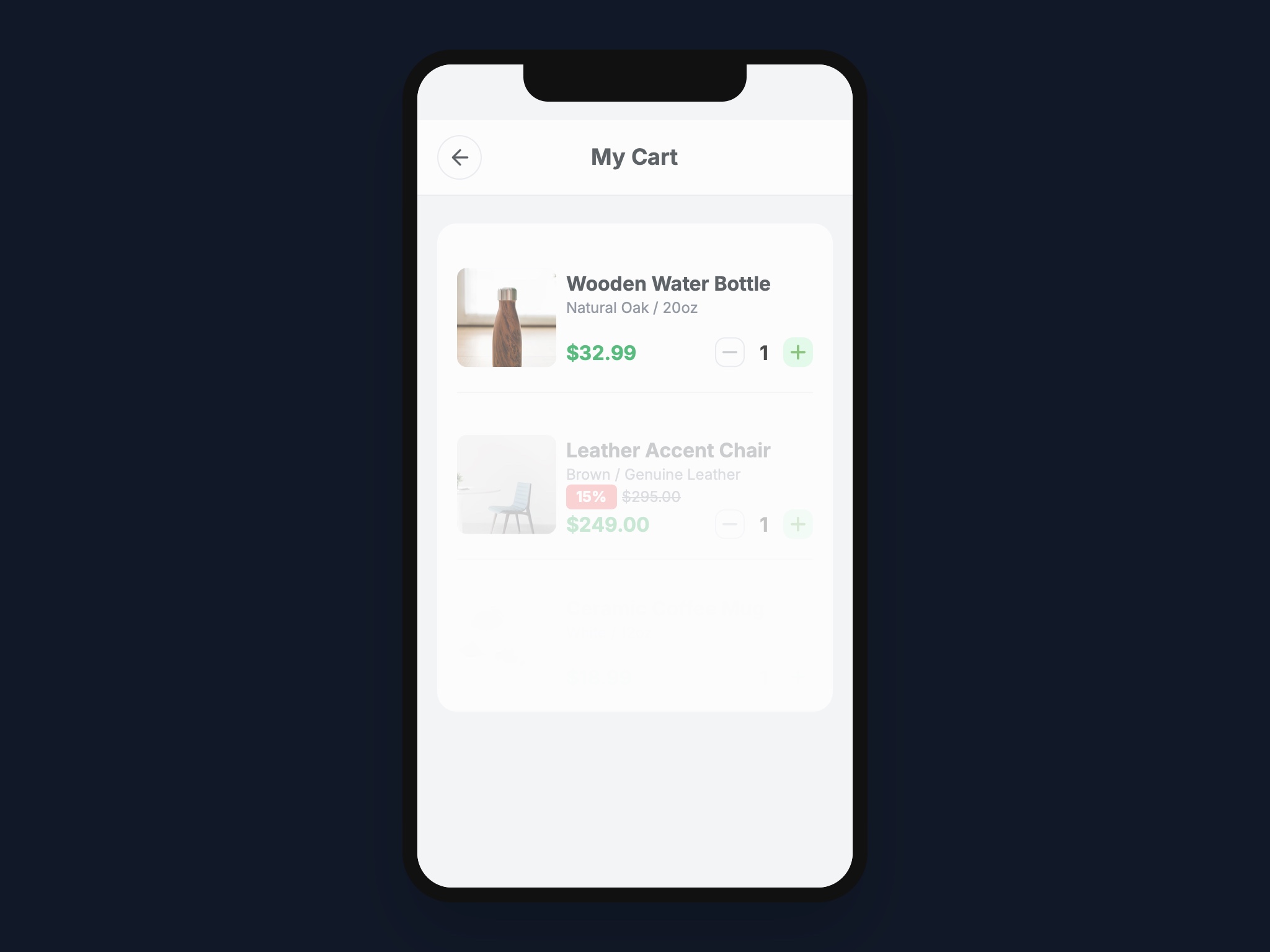 Preview for Mobile Shopping Cart Interface