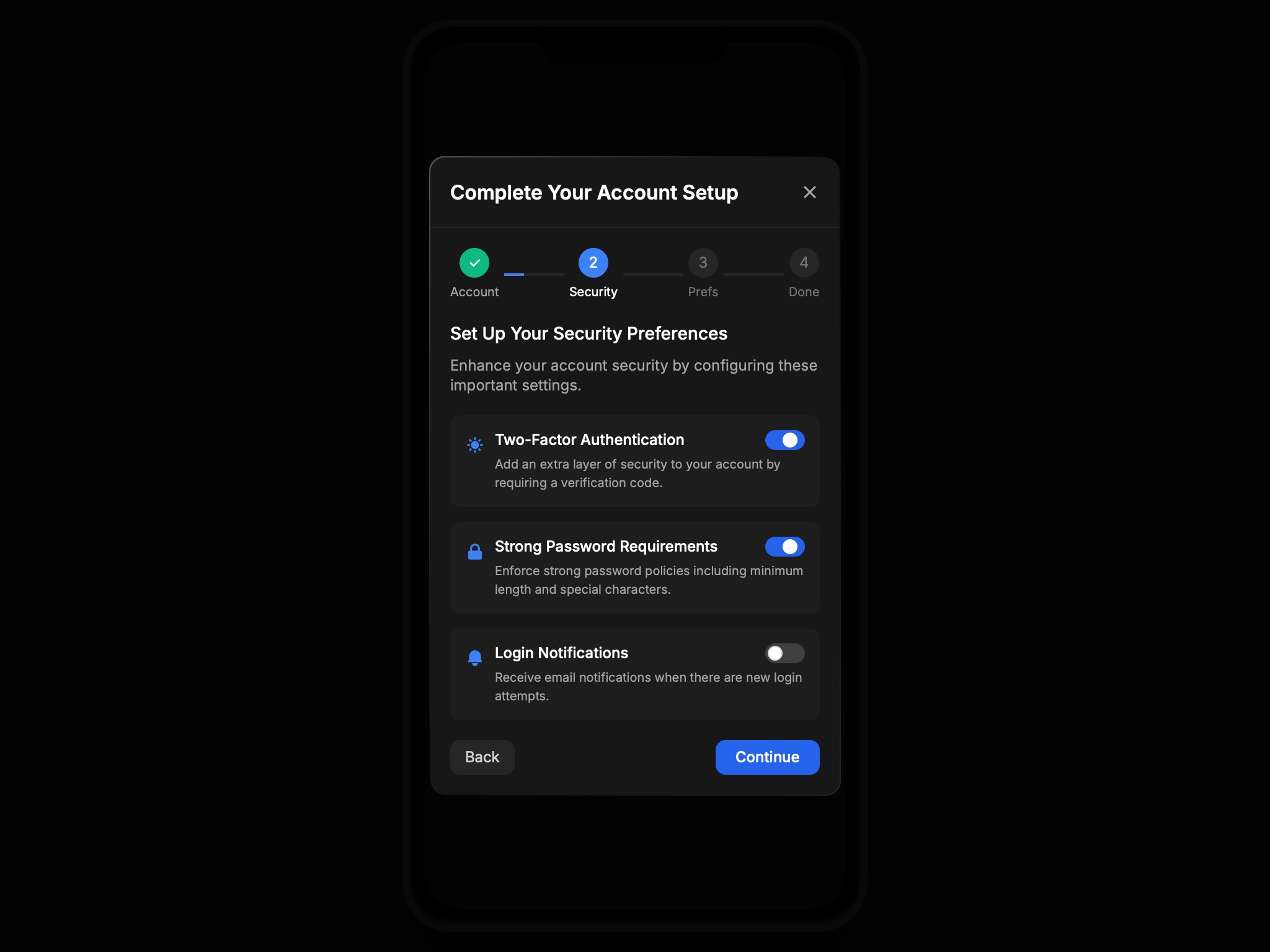 Preview for Account Setup Progress Modal