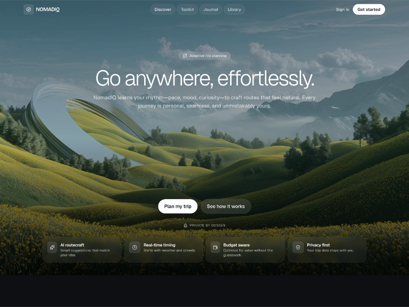 Preview for NomadIQ Adaptive Trip Planning Landing Page Template