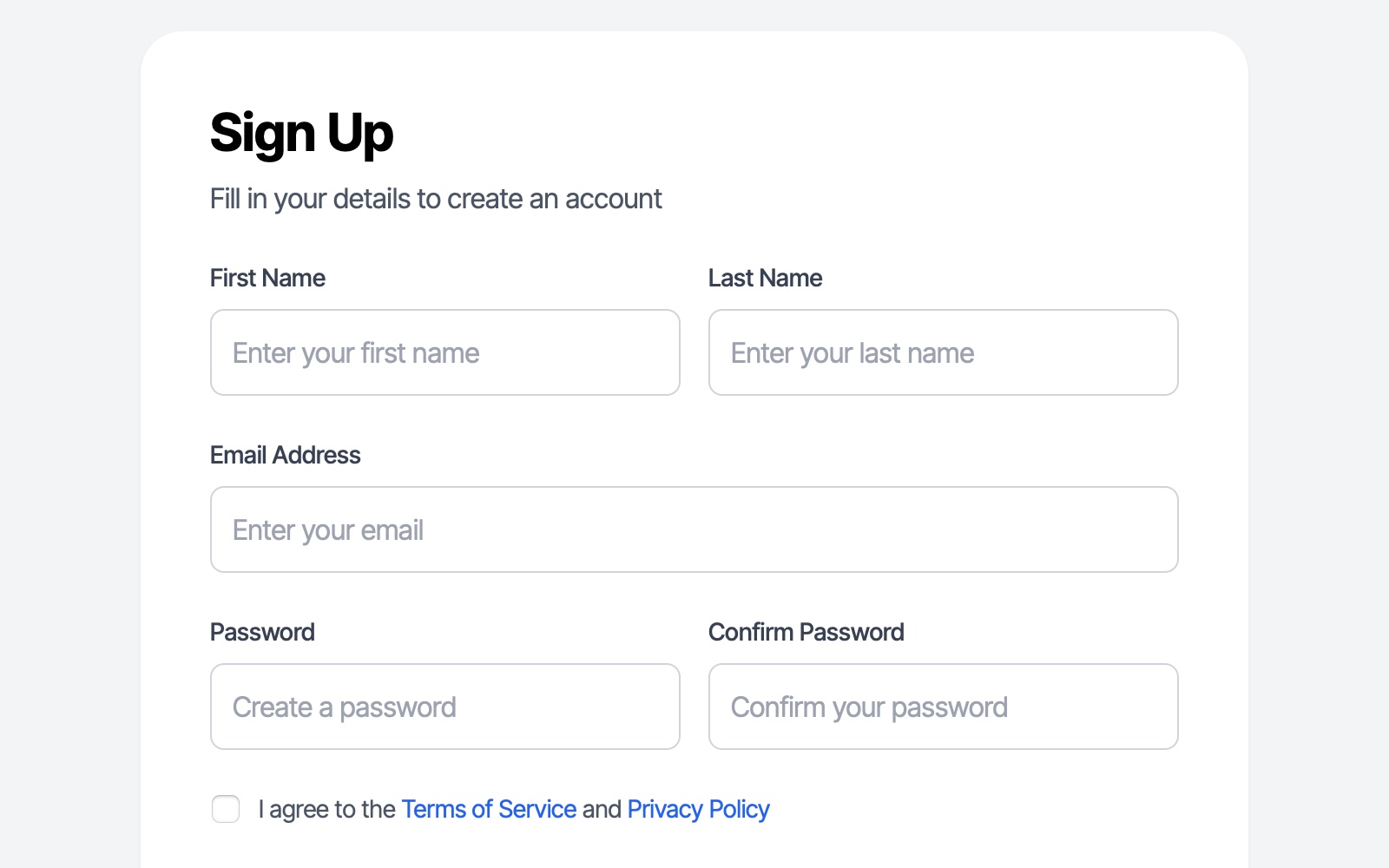 Preview for User Account Registration Form