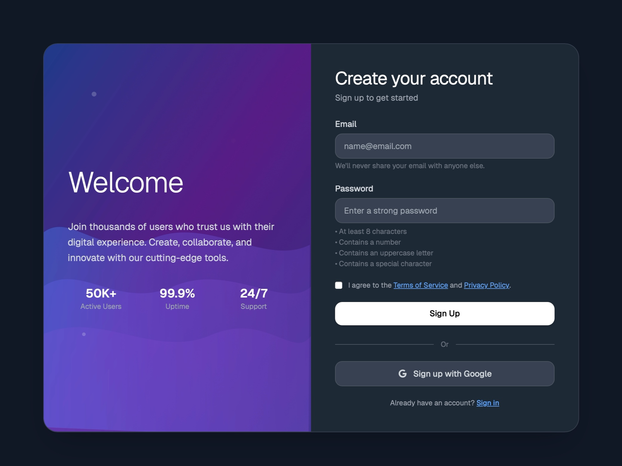 Preview for User Registration with Animated Waves