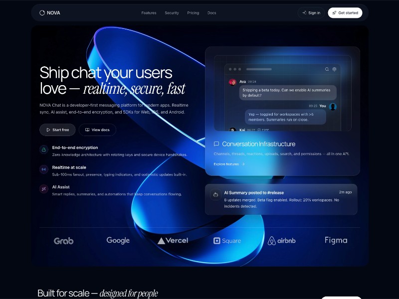 Preview for NOVA Chat Messaging Landing Page Template