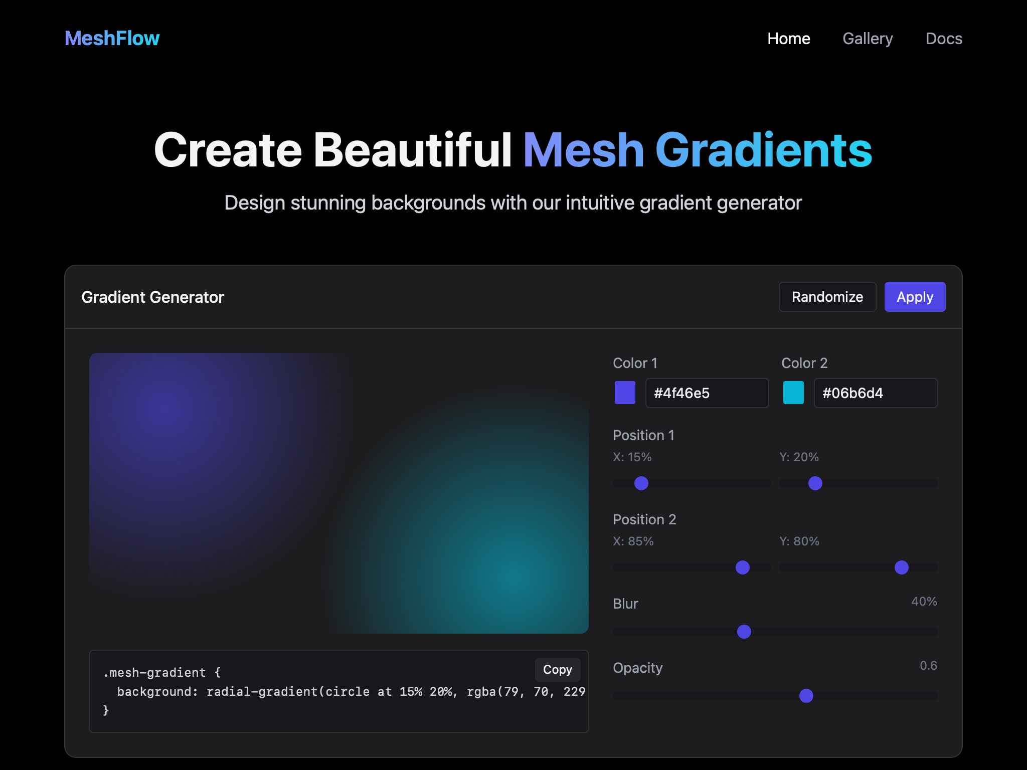 Preview for Mesh Gradient Background Generator