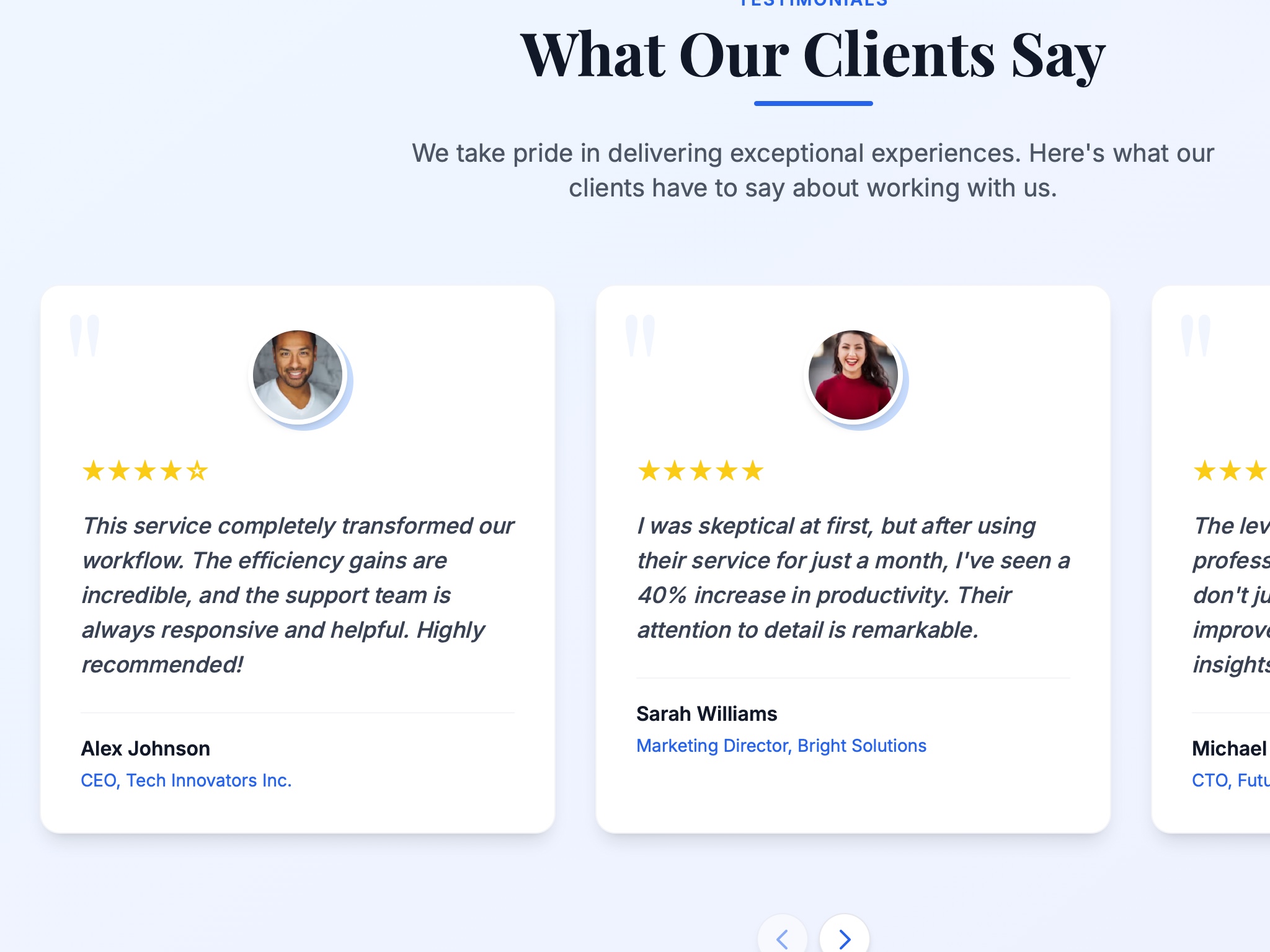Preview for Client Testimonials Carousel UI