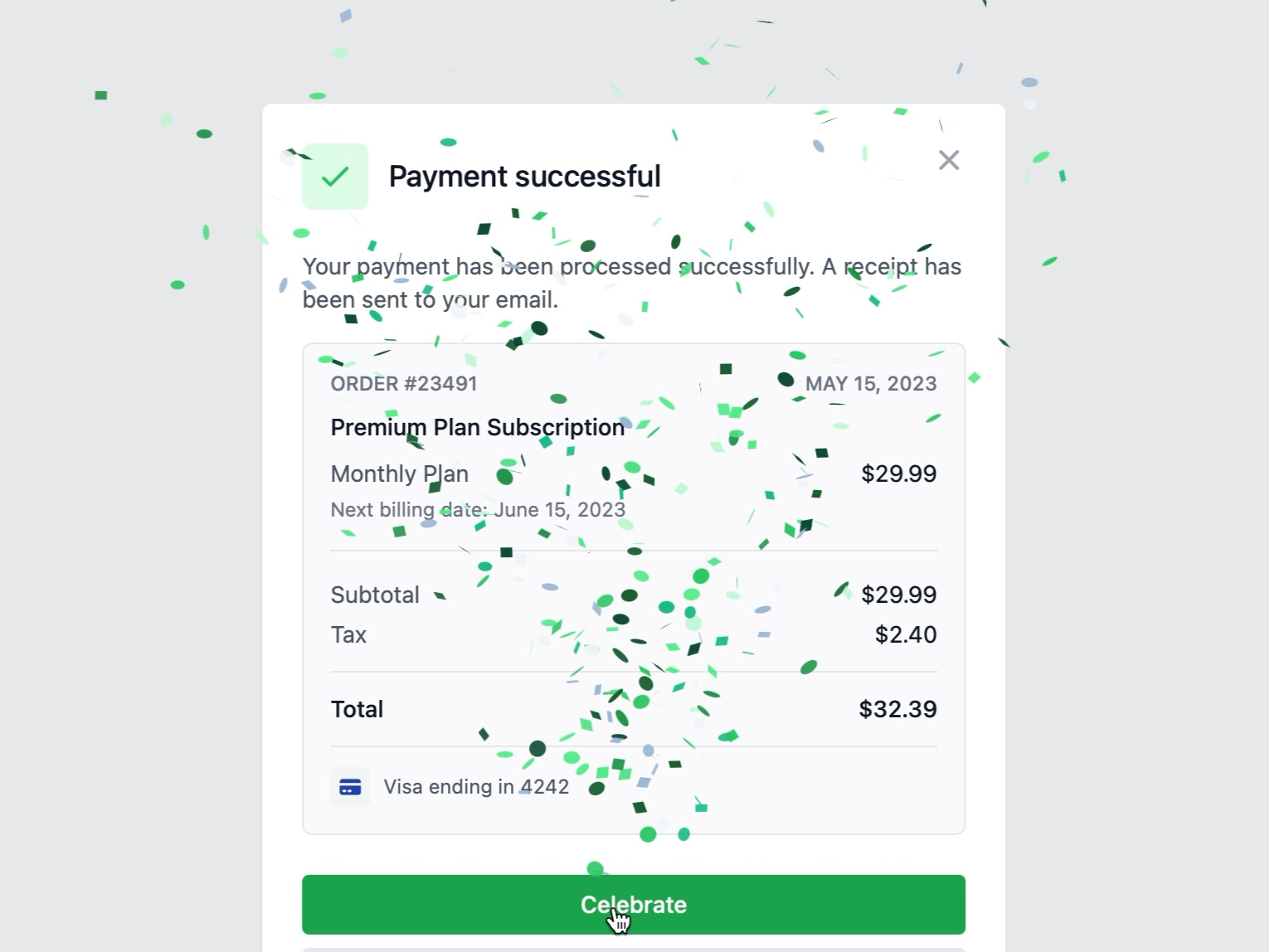 Preview for Payment Confirmation Modal UI