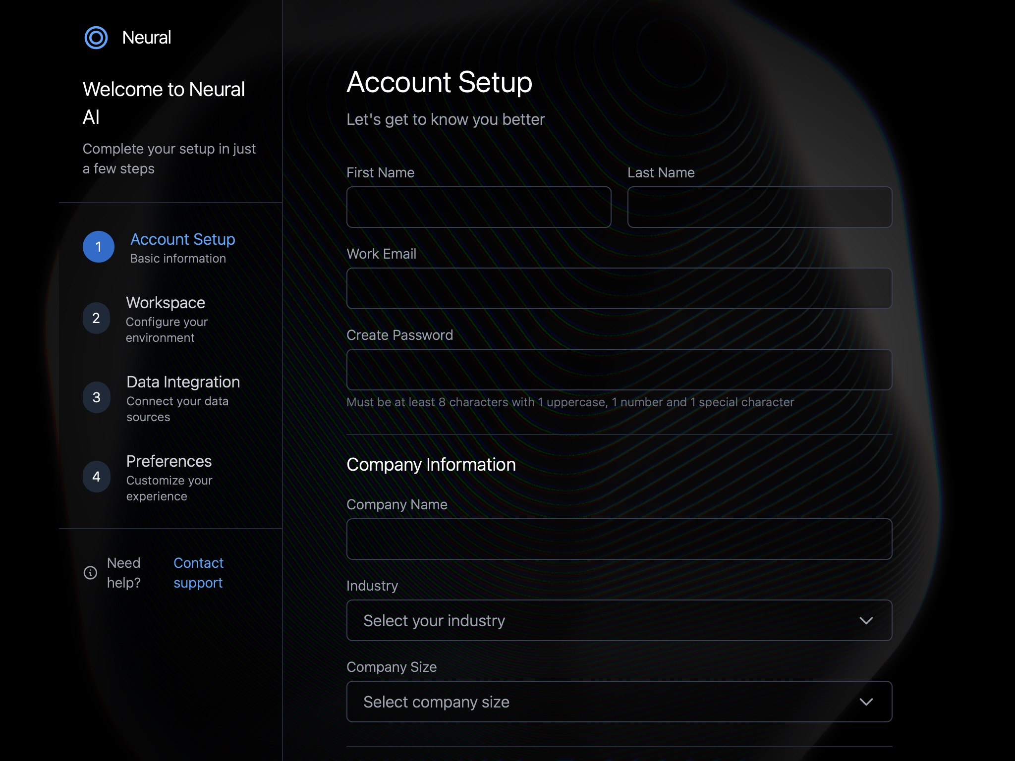 Preview for Multi-Step Account Setup Interface