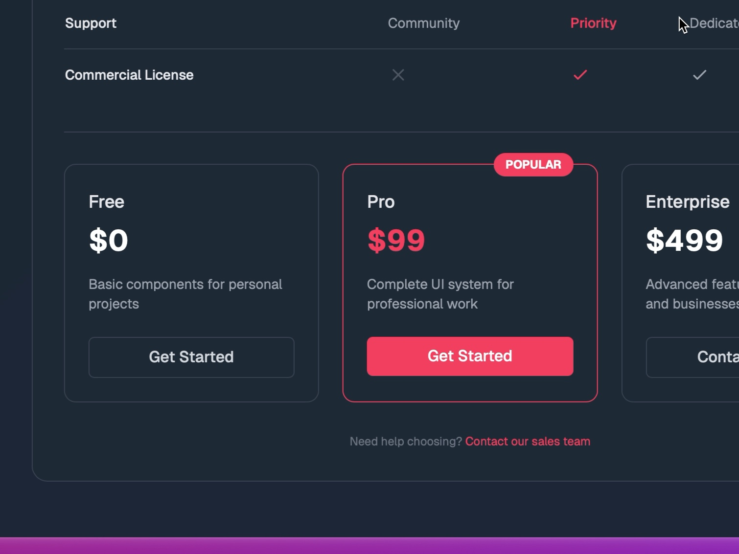 Preview for UI Kit Features and Comparison Table