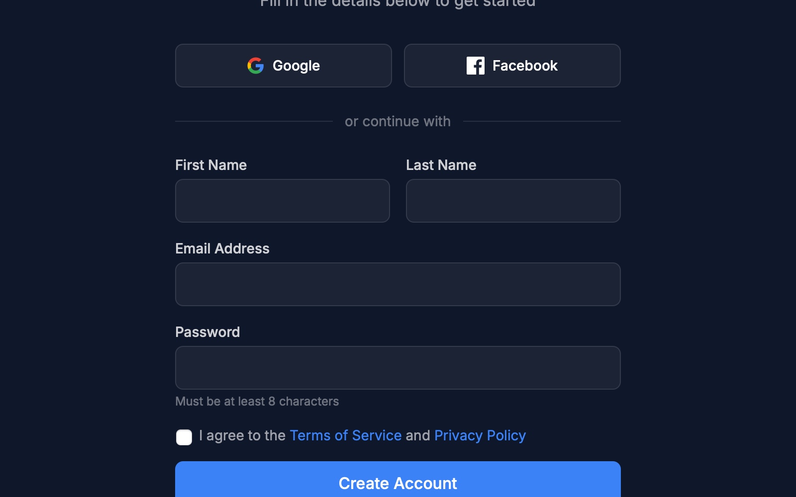 Preview for User Account Registration Form