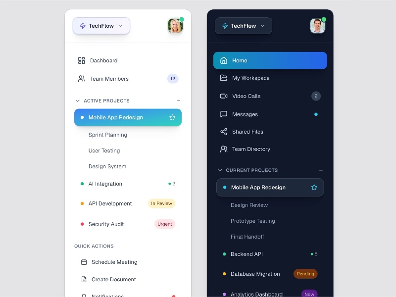Preview for Dashboard Sidebar with Workspace Menu