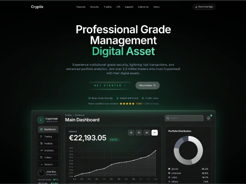 Preview for Cryptix Digital Asset Management Landing Page Template