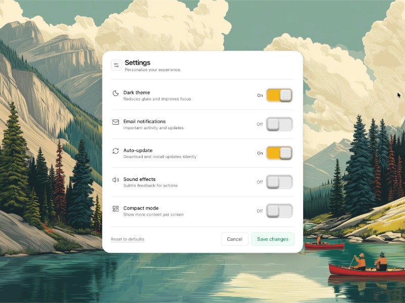 Preview for Interactive User Settings Panel