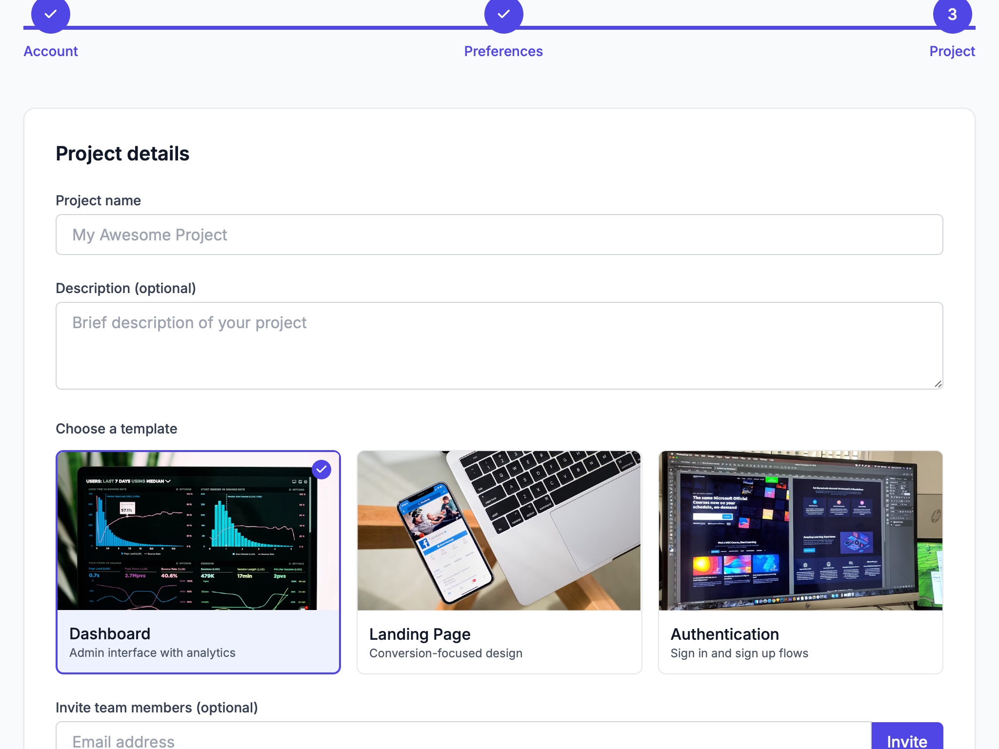 Preview for Project Creation Workflow UI