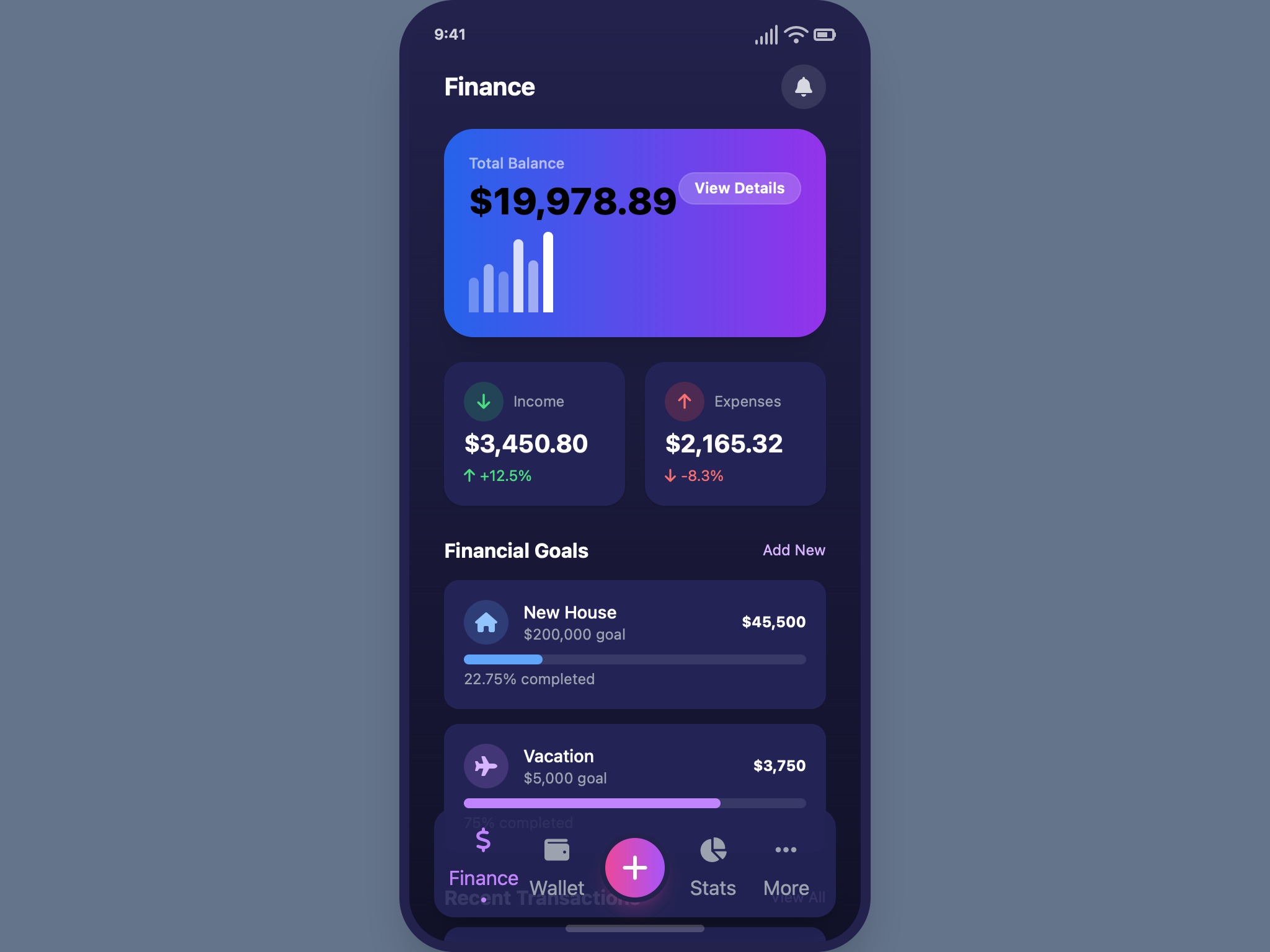 Preview for Mobile Finance Management Interface