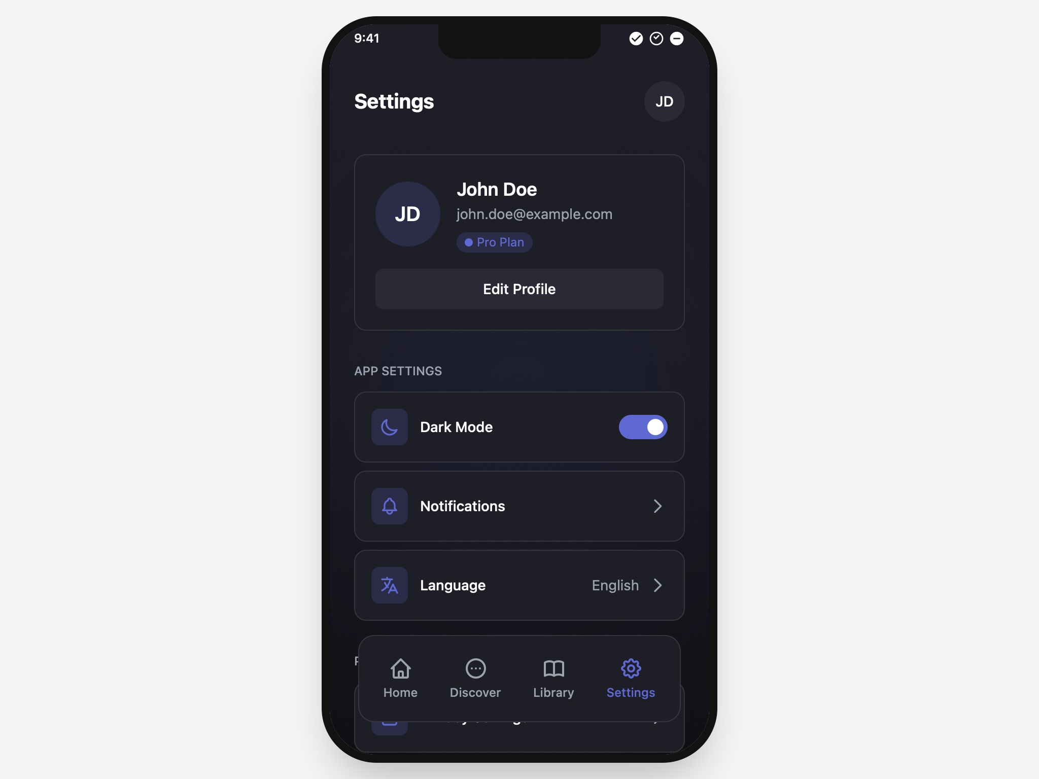 Preview for Mobile Settings Interface Layout