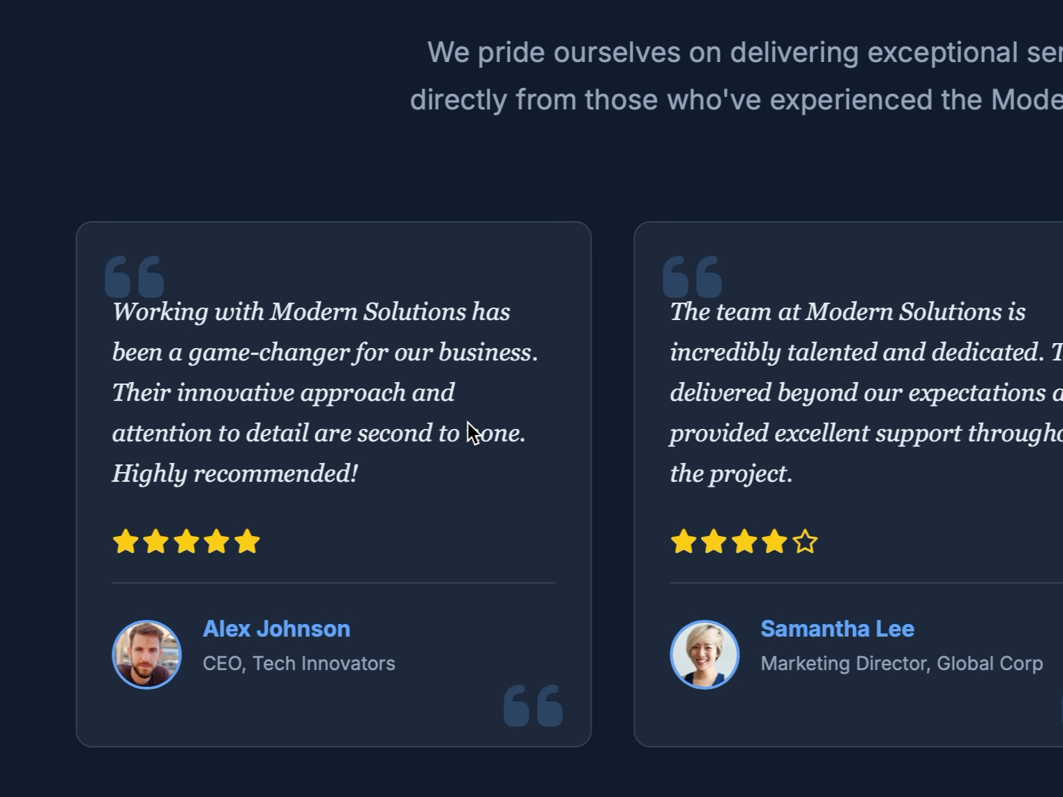 Preview for Customer Testimonials Grid UI