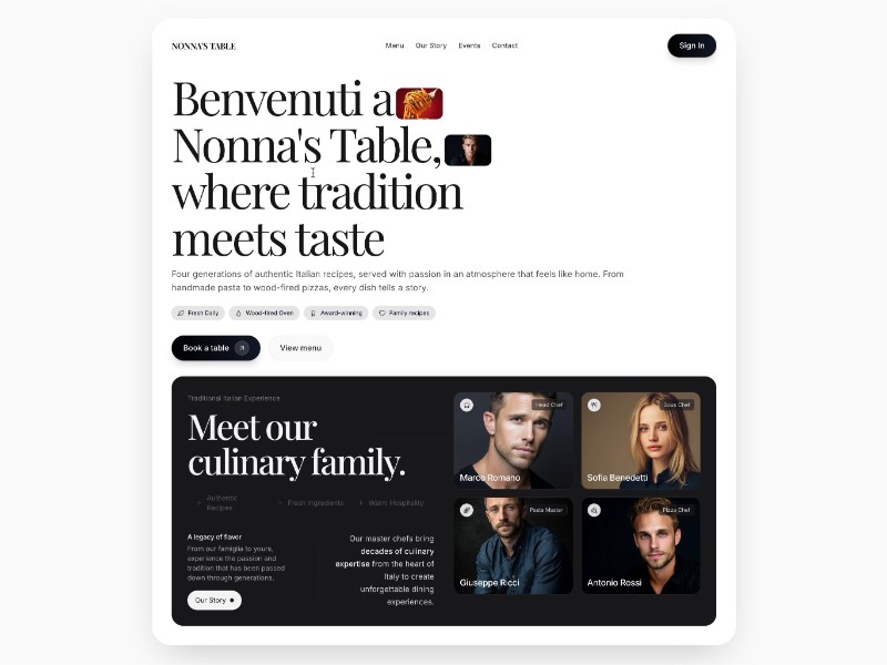 Preview for Authentic Italian Restaurant Landing Page Template