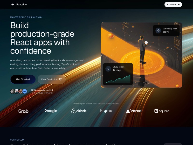 Preview for React Pro Course Landing Page Template