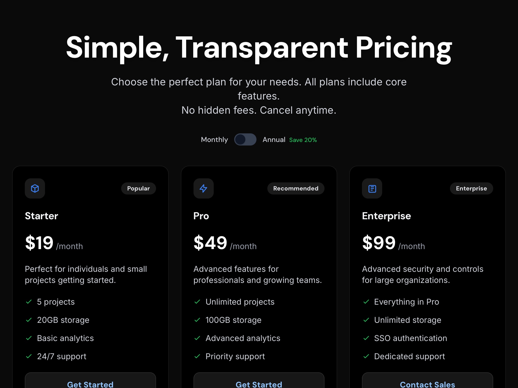 Preview for Pricing Plans with Billing Toggle