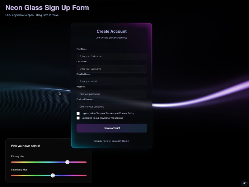 Preview for Interactive Neon Glass Sign Up UI