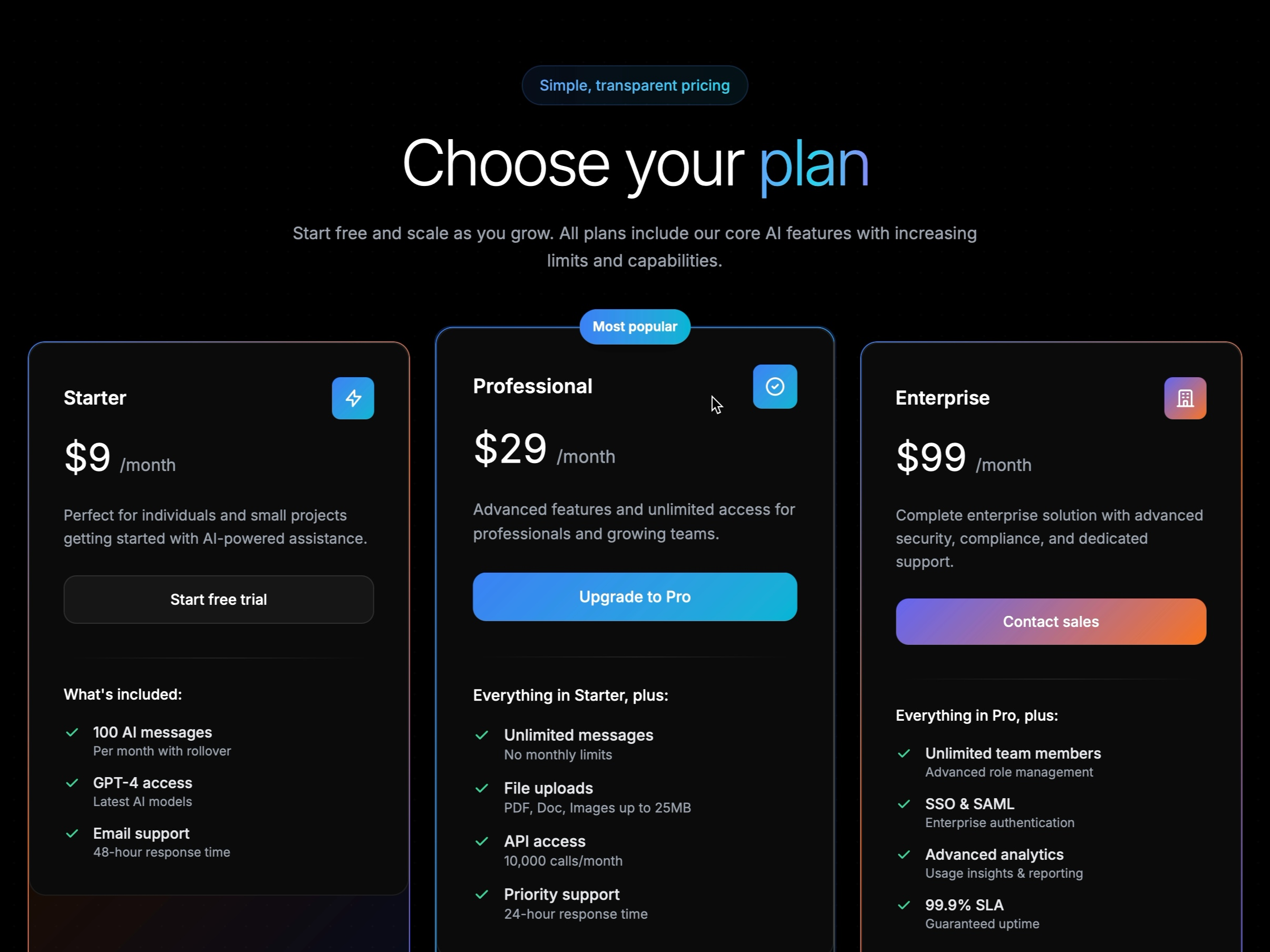 Preview for Responsive Pricing Plan Cards